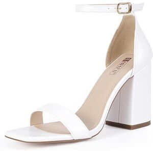 IDIFU White Ankle Strap Block Heels